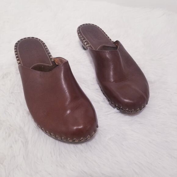 Tsonga  Brown Leather Mules Clog Sandals - Picture 1 of 11